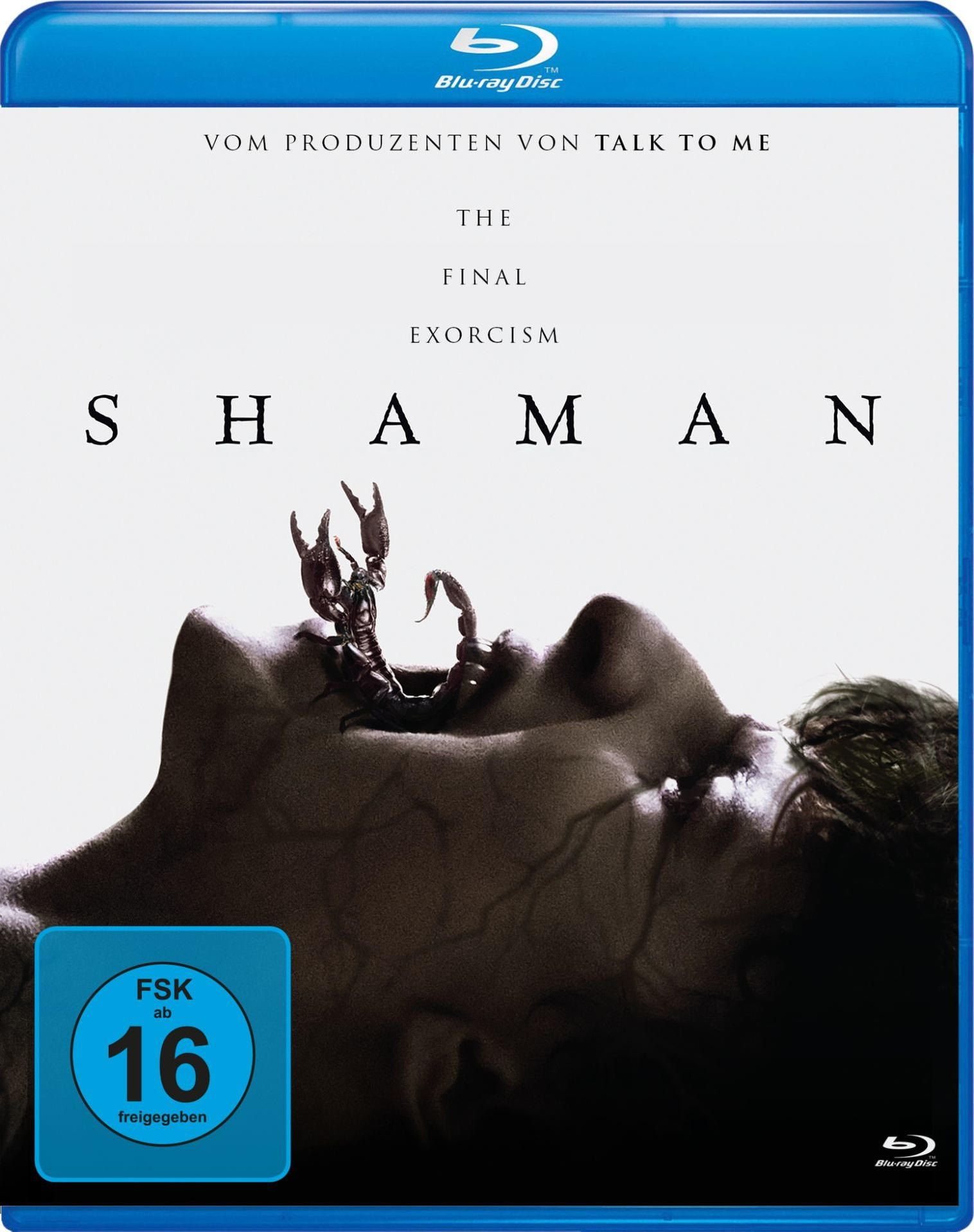 Blu-ray-Cover. Ein Gesicht mit einem skorpionartigen Wesen. Titel: The Final Exorcism, Shaman. Bewertung: FSK ab 16.