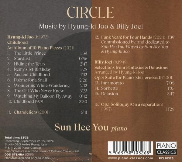 CD-Cover mit dem Titel Circle, Musik von Hyung-ki Joo und Billy Joel. Listet Tracks und Credits auf.