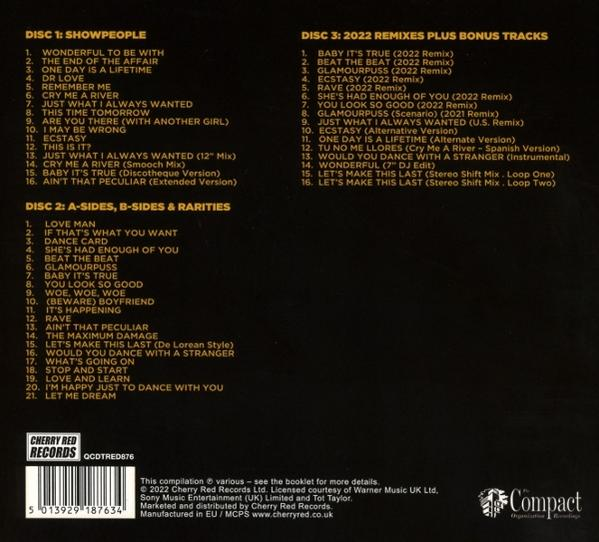Das Albumcover listet Songtitel in schwarzer Schrift auf goldenem Hintergrund auf. Enthält das Cherry Red Records-Logo und das Compact Disc-Logo.