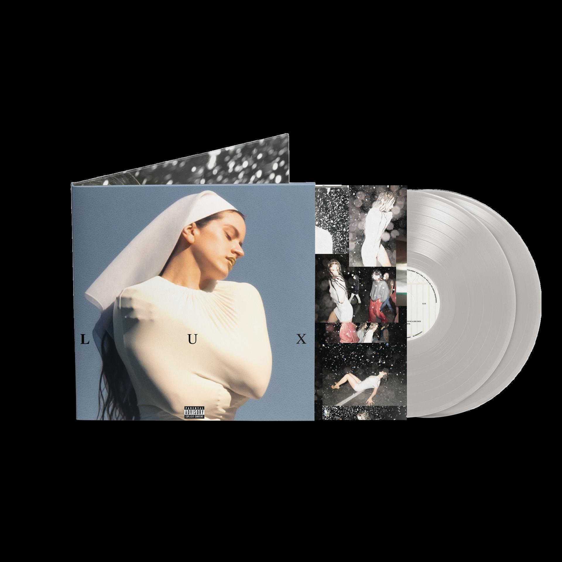 Albumcover: Frau in weißem Outfit mit Schleier, Album und zwei silbernen Schallplatten. Collage von Bildern.