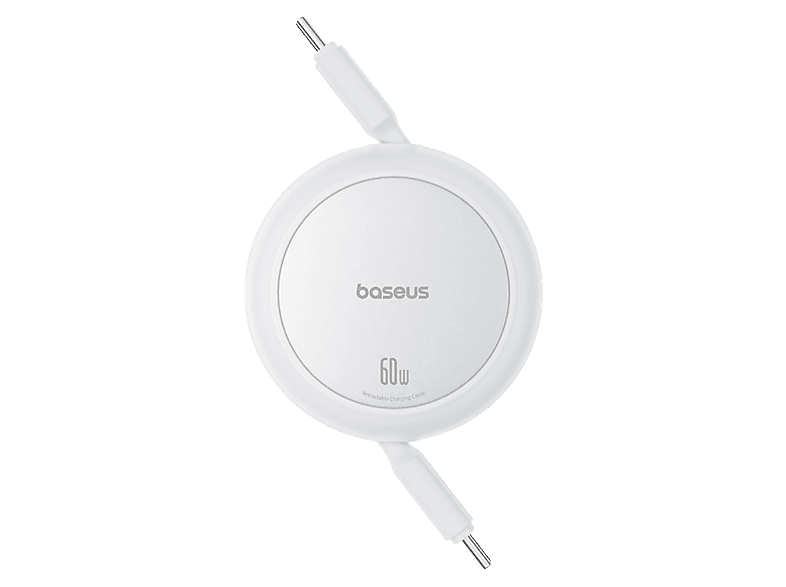 Cable USB-C - Baseus Free2Pull, Retráctil, Tipo C a C, de 100 cm, Universal, 60W, Blanco Luna