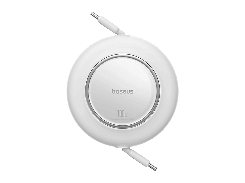 Cable USB - BASEUS Free2Pull, Retráctil, Tipo C a C, 100W, de 150 cm, Universal, Blanco Luna