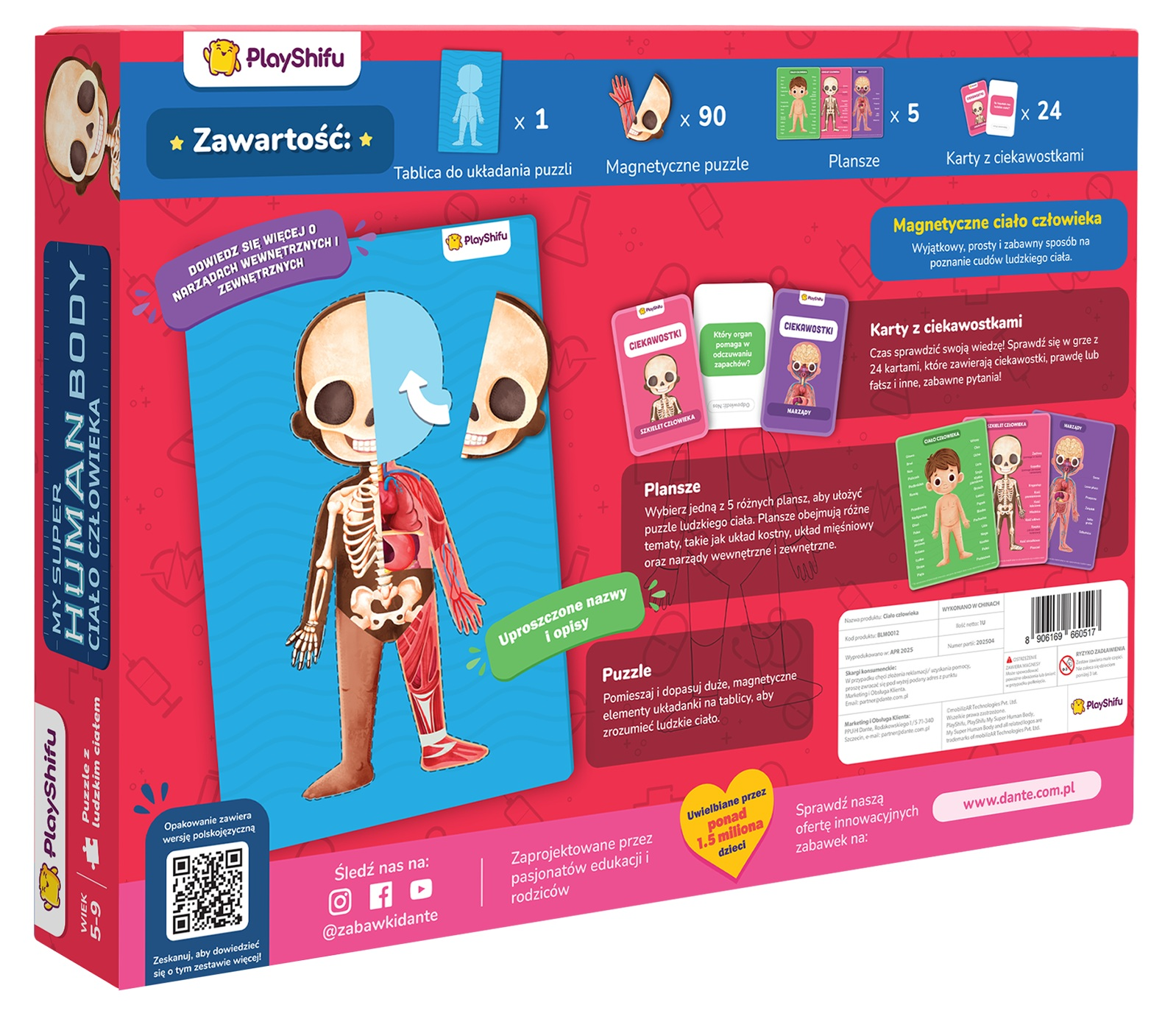 Pudełko z układanką o ciele człowieka. Zawiera karty, elementy magnetyczne i schematy anatomiczne.