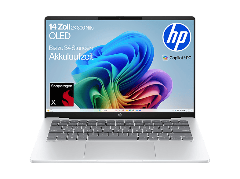 HP OmniBook 5 OLED 14-he0354ng, Copilot+ PC - 14 Zoll Snapdragon X X1-26-100 - 16 GB - 512 GB Adreno™ Onboard Graphics - Windows 11 Home