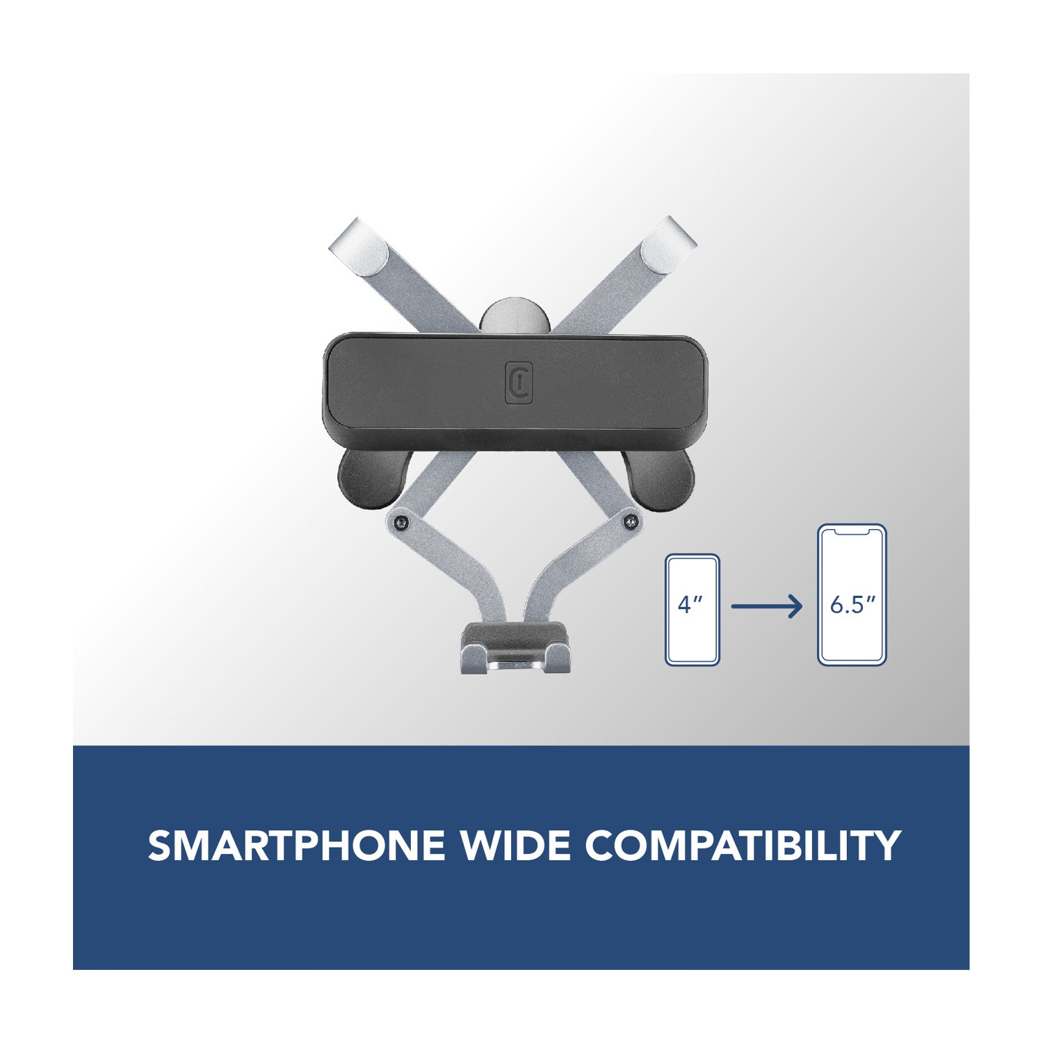 Un supporto per telefono, ampia compatibilità smartphone. Mostra le dimensioni del telefono che può contenere: da 4" a 6,5".