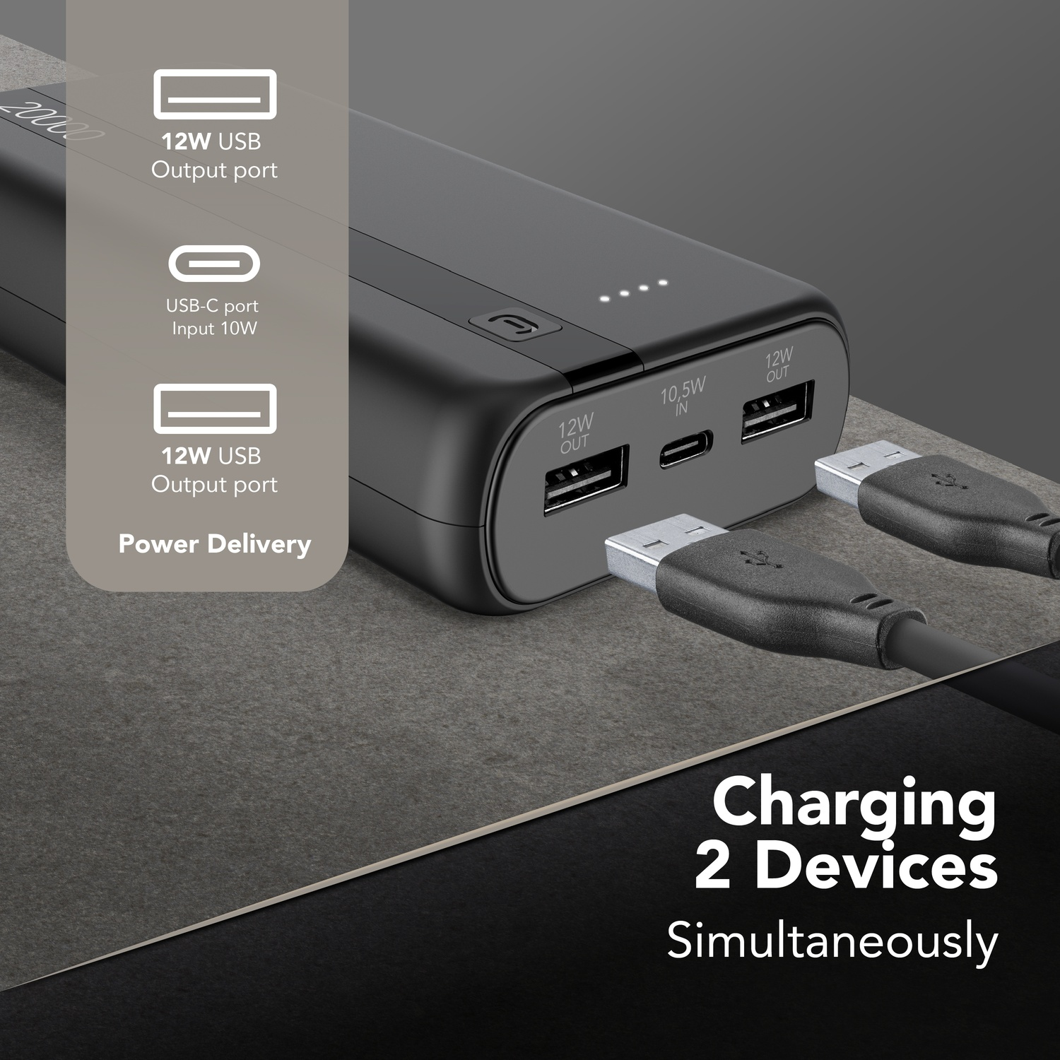 VRURC Power Bank 20000mAh, USB C PD 22.5W Caricatore