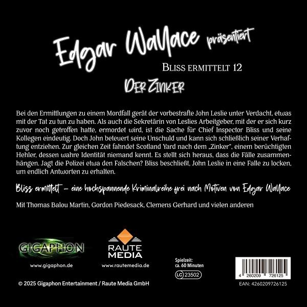 Poster für "Bliss ermittelt 12: Der Zinker". Text enthält Angaben zu Besetzung, Produktion und Logos.