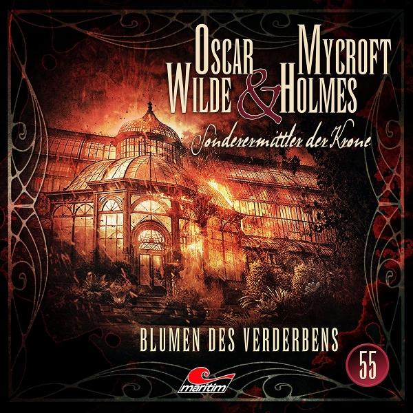 Buchcover mit Gewächshaus und Texten: Oscar Wilde & Mycroft Holmes. Titel: Blumen des Verderbens.