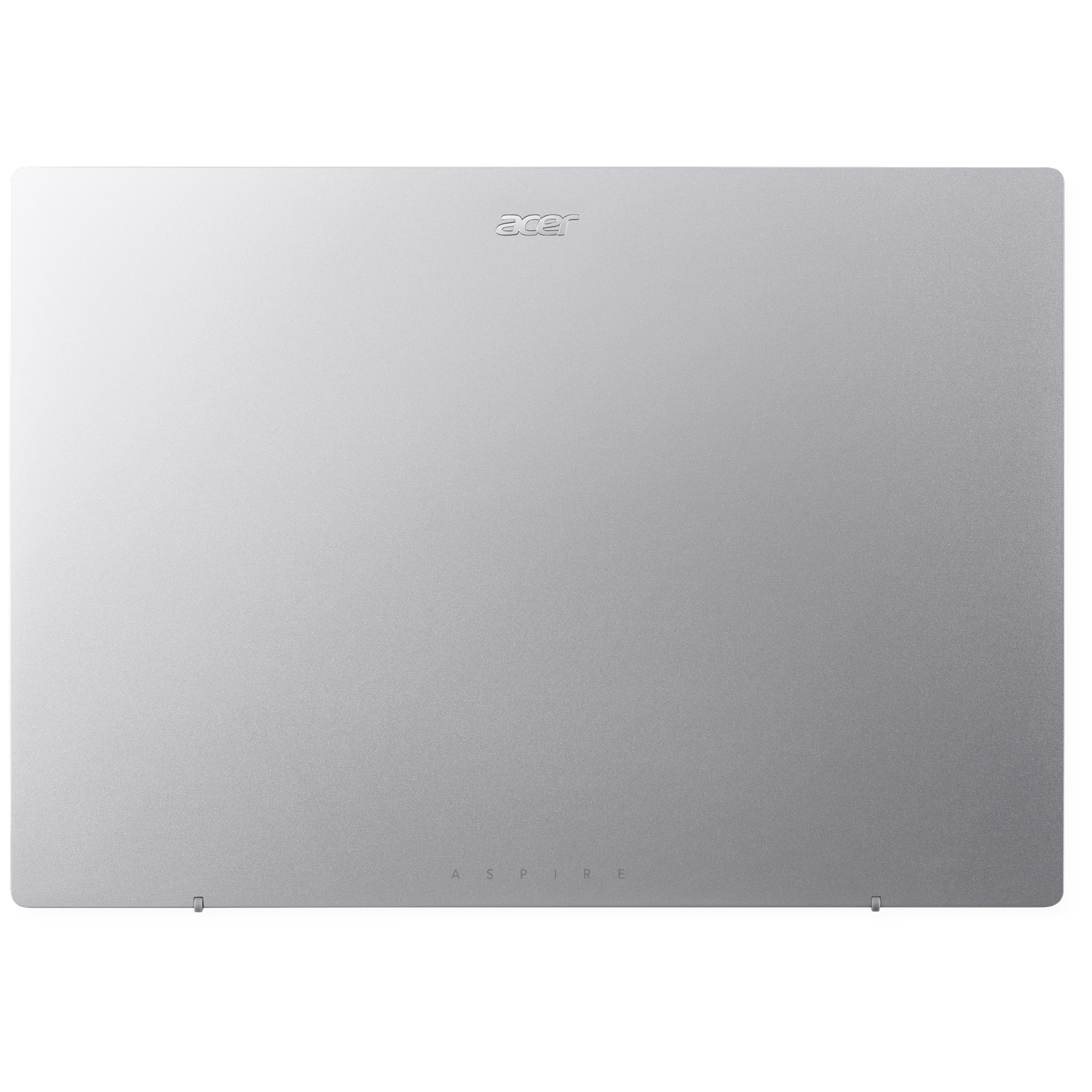 Silver laptop closed. Acer logo at top, 'Aspire' at bottom. Laptop is on white background, with a shadow.
