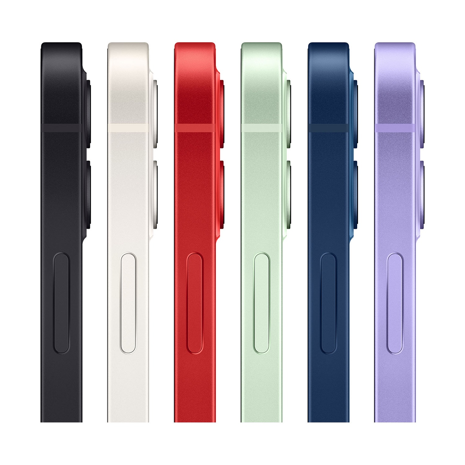 Sei smartphone colorati disposti verticalmente. I colori includono nero, bianco, rosso, verde, blu e viola, che mostrano i loro profili laterali.