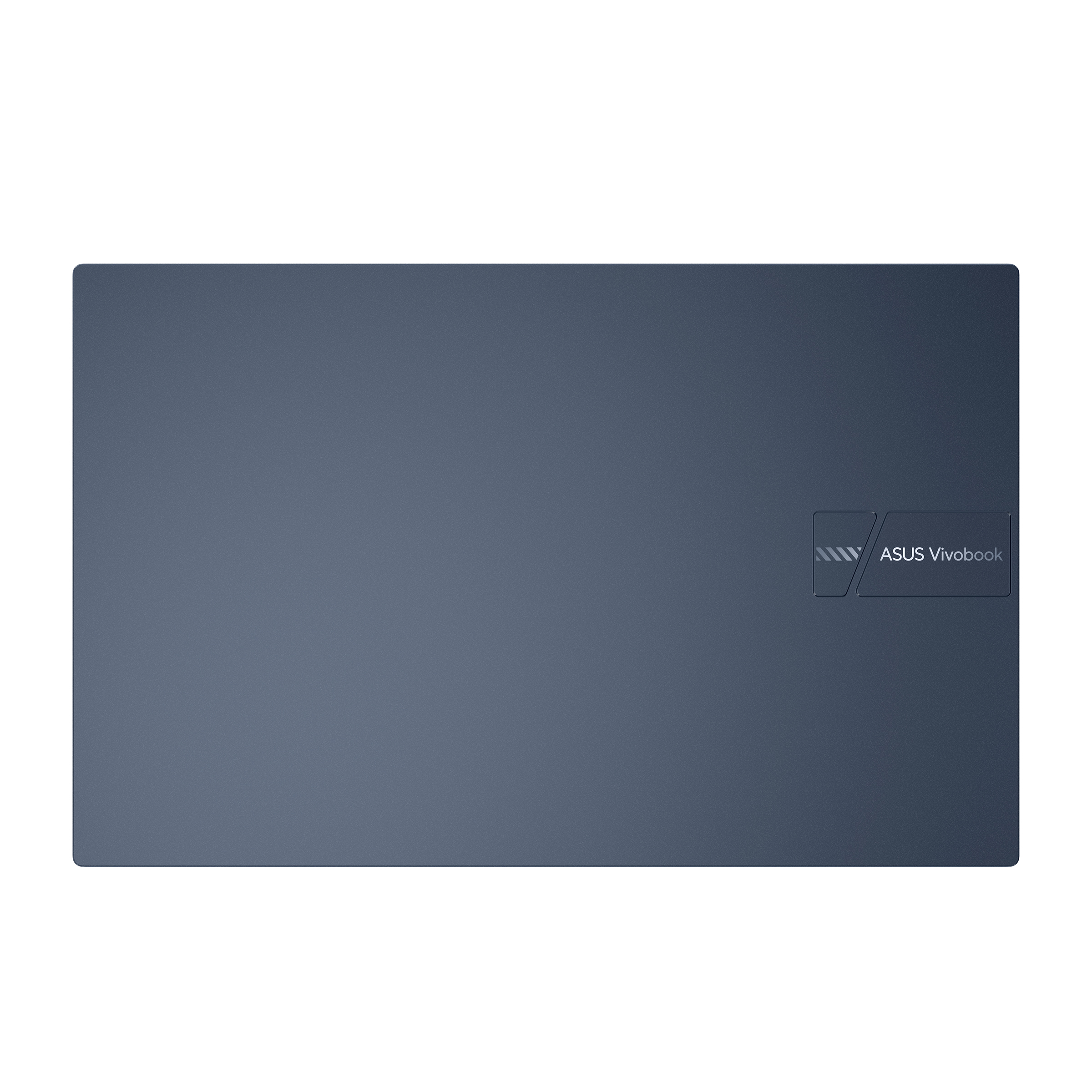 Ein Laptop-Deckel in Dunkelblau mit dem ASUS Vivobook-Logo auf der rechten Seite.