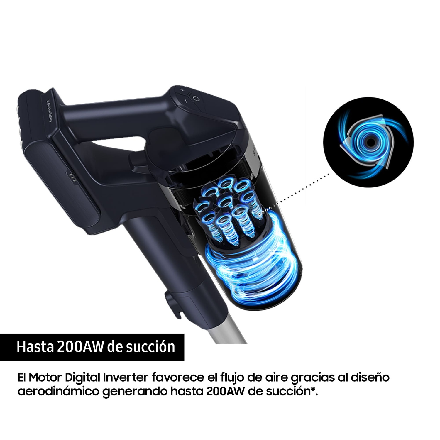 Hasta 200AW de succión
El Motor Digital Inverter favorece el flujo de aire gracias al diseño aerodinámico generando hasta 200AW de succión