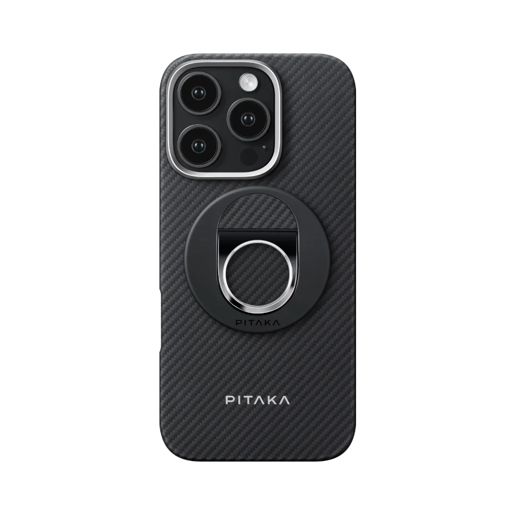 PITAKA Ultra-Slim Case iPhone 16 Pro vékony telefontok és Grip 3 telefontartó, fekete-szürke (KI1601PAG)