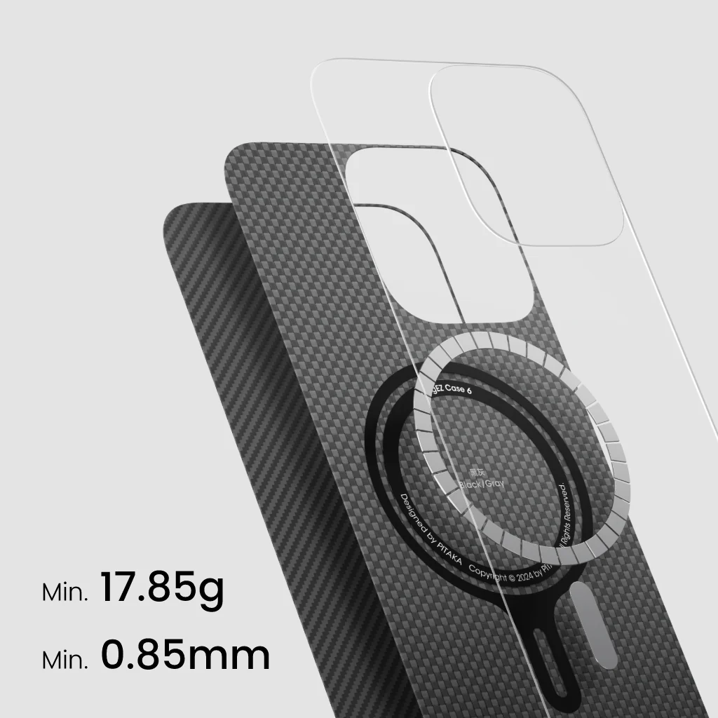 Háromrétegű telefontok. Karbonrost textúra, átlátszó felső réteg, mágneses gyűrűvel. Szöveg: 17,85g, 0,85mm.
