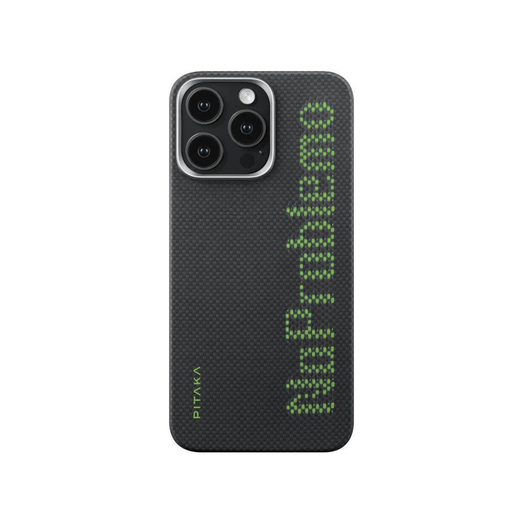 PITAKA Aries iPhone 15 Pro MagSafe kompatibilis szőtt telefontok, NoProblemo minta, fekete-zöld (KI1501NO)