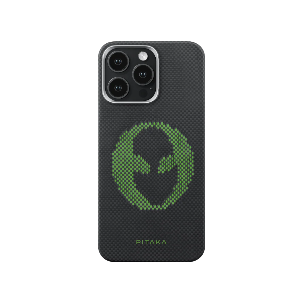 PITAKA Aries iPhone 15 Pro MagSafe kompatibilis szőtt telefontok, Alien minta, szürke (KI1501AL)