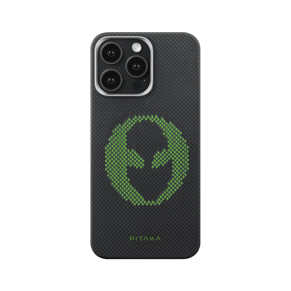 PITAKA Aries iPhone 15 Pro Max MagSafe kompatibilis szőtt telefontok, Alien minta, szürke (KI1501ALP)