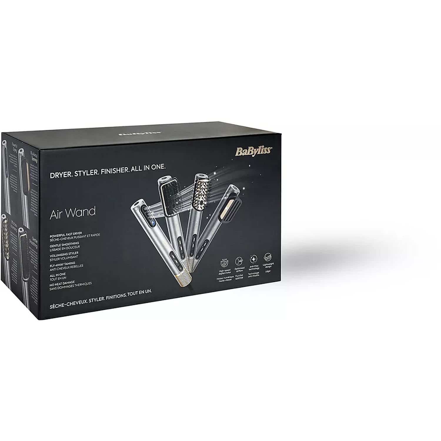 A black box with hair styling tools and the Babyliss logo. It says Air Wand on the front.