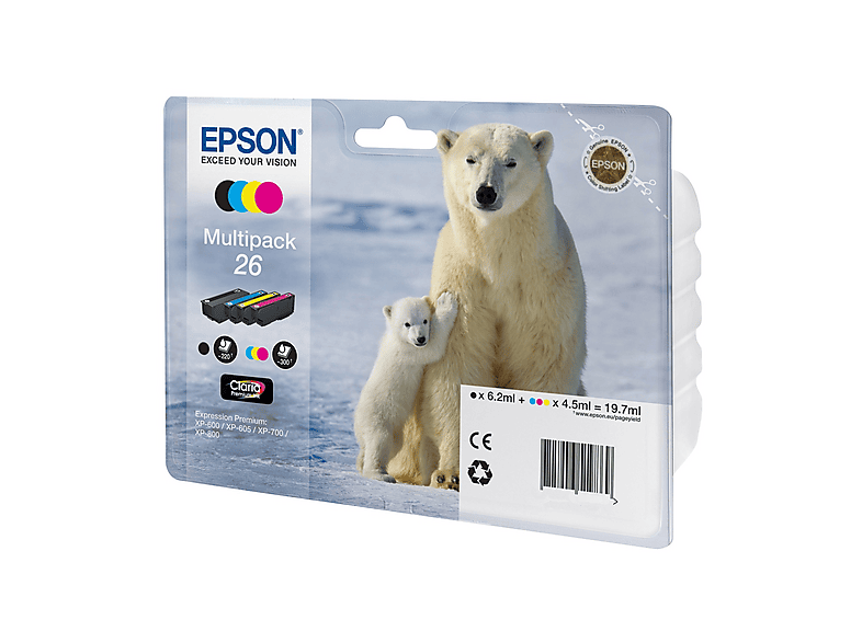 Epson C13T26164020 Polar Bear Multipack Cartucce Inkjet 4 Colori Nero Ciano Magenta Giallo Inchiostro Pigmento