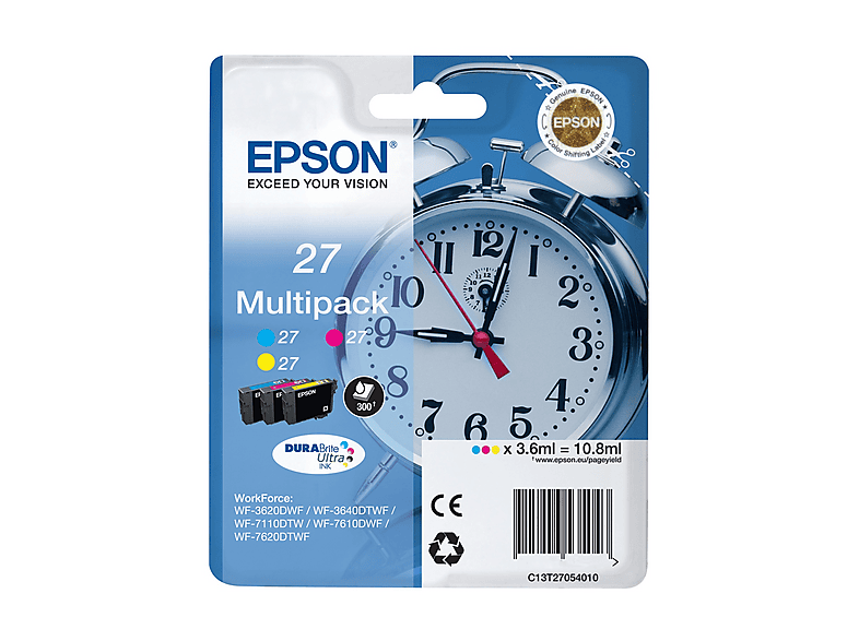 Epson C13T27054020 DURABrite Ultra 27 Multipack Cartucce Inchiostro Pigmento Originale colore Ciano Magenta Giallo