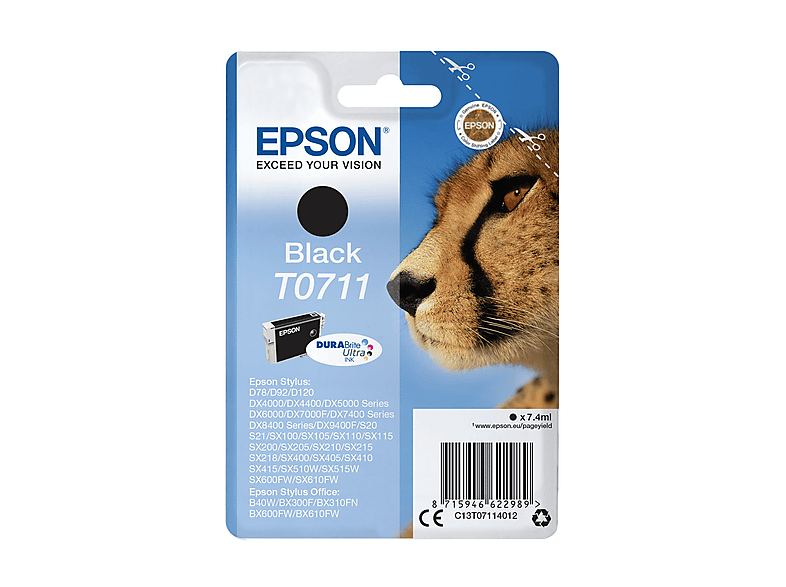 Epson C13T07114021 Ghepardo Cartuccia Inkjet DURABrite Ultra 7,4ml 245 pagine colore Nero