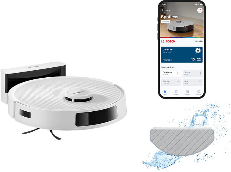 Bosch BCRC1W Spotless Saug- und Wischroboter (Weiß, Laufzeit: 160 min)