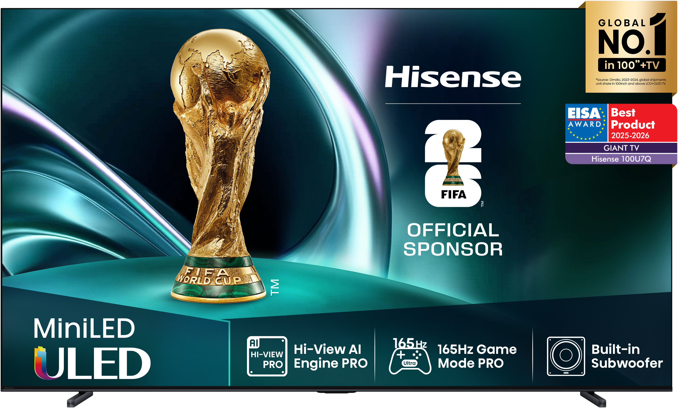 HISENSE 100U7Q 4K UHD Smart MiniLED TV, sötétszürke, 254 cm