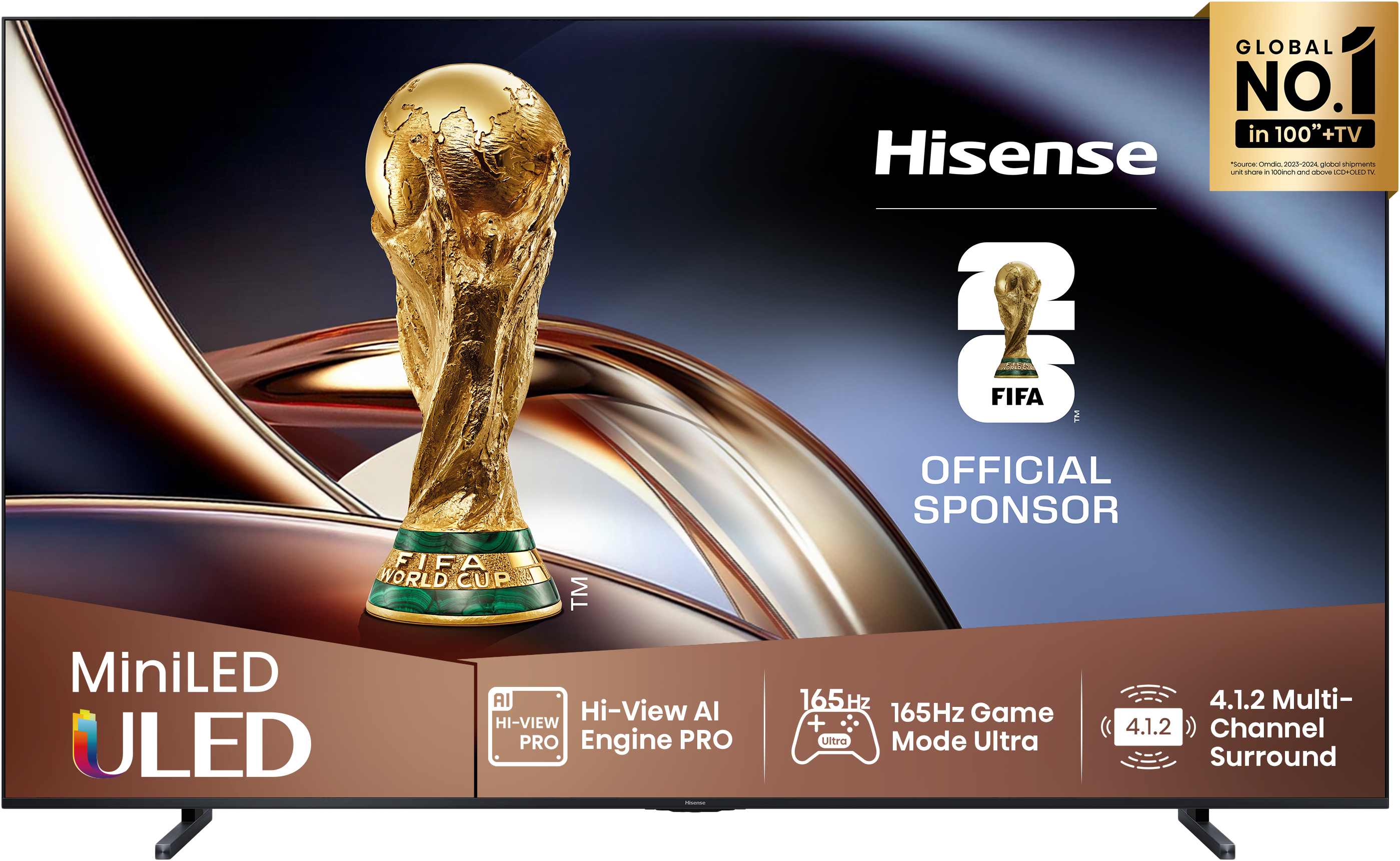 HISENSE 100U8Q 4K UHD Smart MiniLED TV 165Hz, sötétszürke, 253 cm