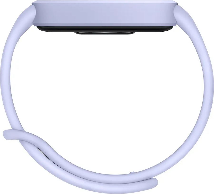 Uno smartwatch lilla chiaro con schermo nero. Il cinturino è anch'esso lilla chiaro e avvolto su se stesso.