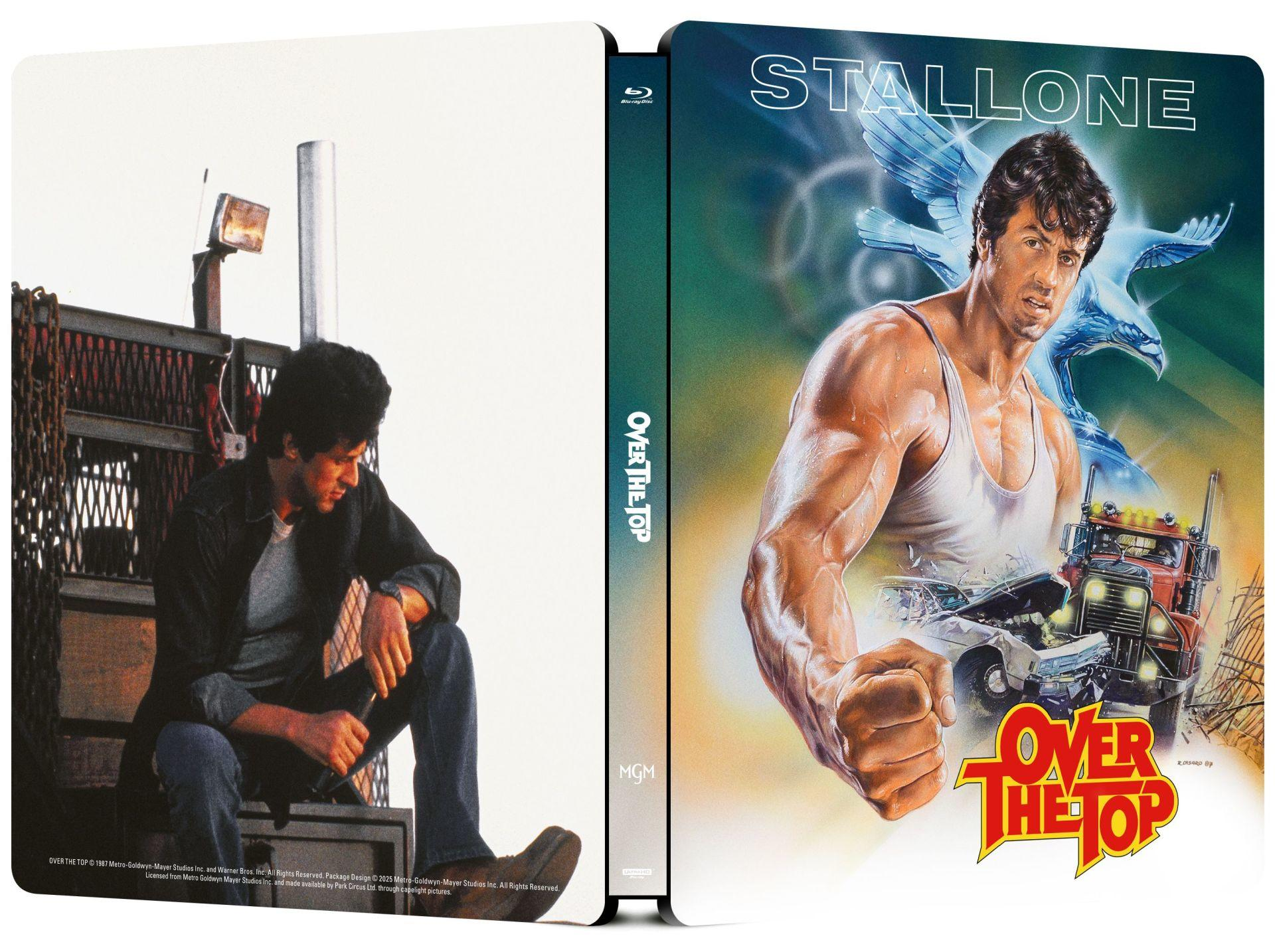 Das Blu-ray-Cover von "Over the Top" zeigt Stallone und einen Truck, aufgeteilt in zwei Szenen.