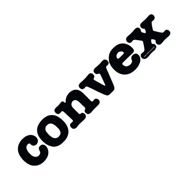 Das Wort "convex" in fetten schwarzen Buchstaben liegt diagonal auf weißem Hintergrund. Kleiner Text befindet sich neben dem Buchstaben "x".
