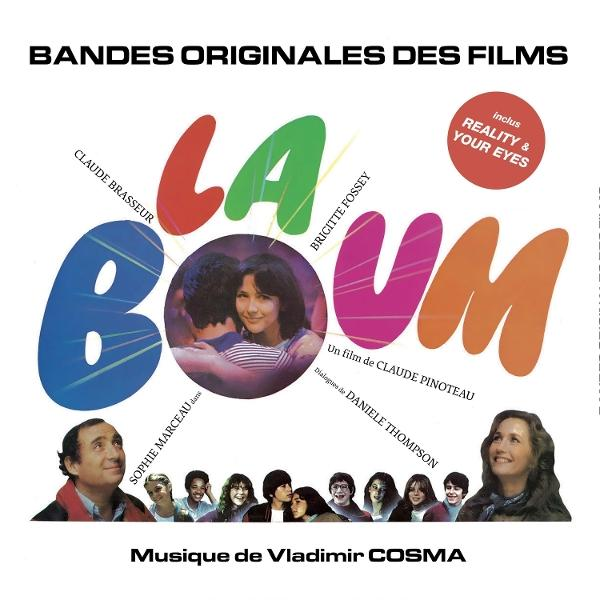 Filmposter für „La Boum“. Enthält farbigen Schriftzug, zentrales Bild zweier Personen und Gesichter von Schauspielern.