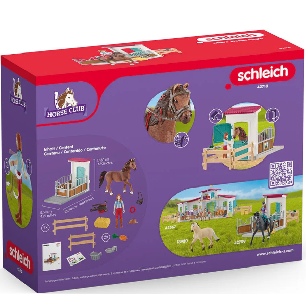 Schachtelkunst für das Schleich Horse Club Spielset. Zeigt Pferde, Figuren und Stallszenen mit prominentem Schleich-Logo.