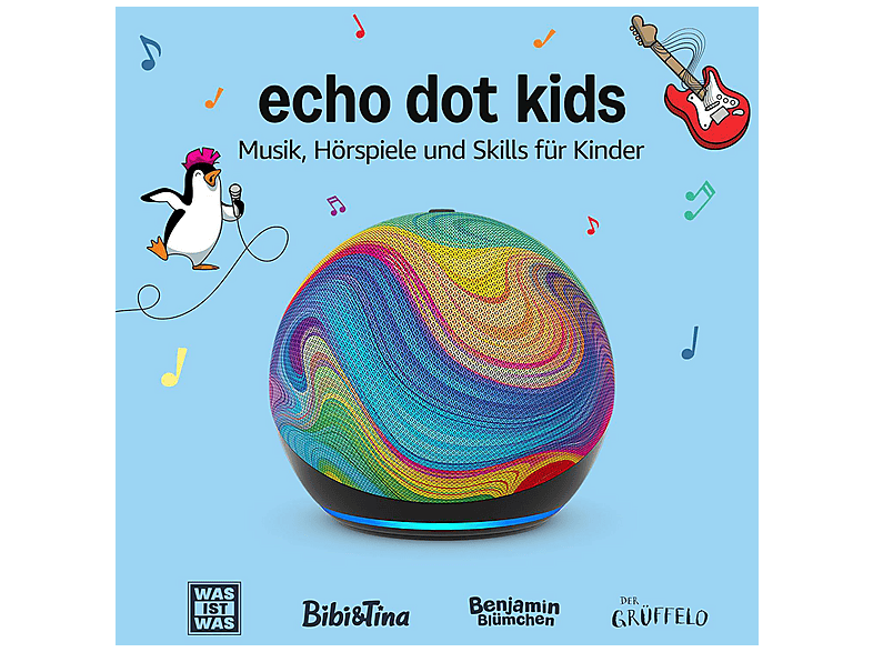 AMAZON Echo Dot (5.Generation) Kids, Smart Speaker, Regenbogenwirbel Design