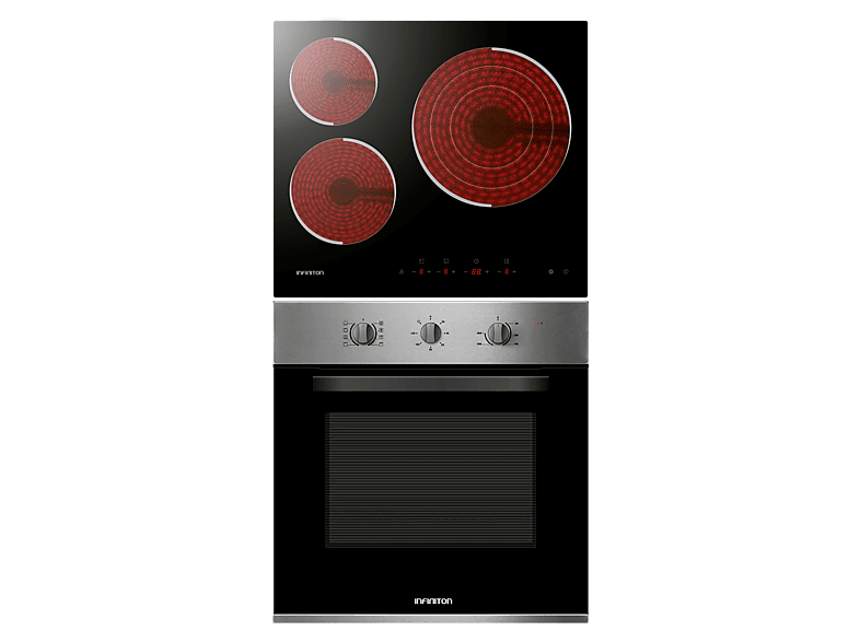 REACONDICIONADO Seminuevo Excelente Pack Horno + Encimera - Infiniton HV-CB65H30, Multifunción, Grill, 65l, Vitrocerámica, 3 Zonas, Triple cristal