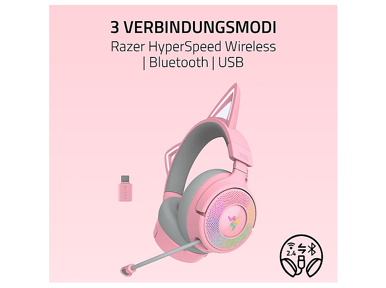 Thumbnail - RAZER Kraken Kitty V3 Pro, kabelloses RGB-Kitty-Headset für Gaming, Over-ear Gaming-Headset Quartz