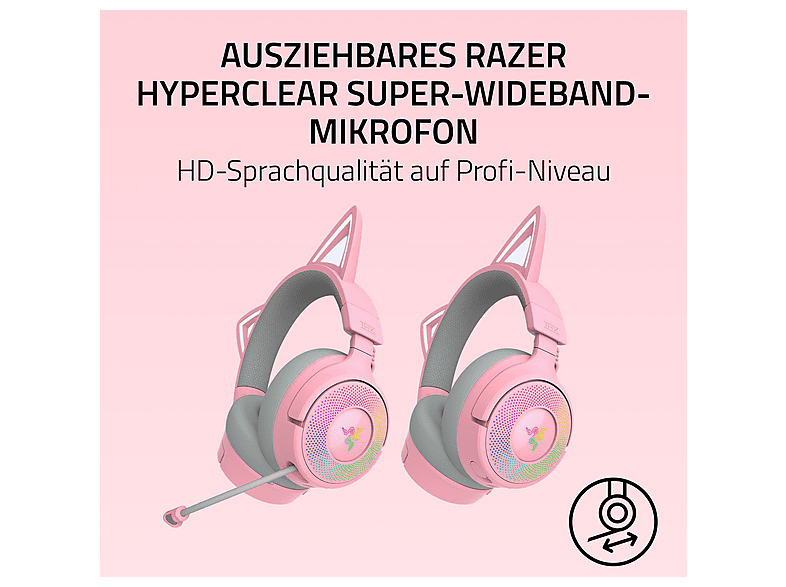 Thumbnail - RAZER Kraken Kitty V3 Pro, kabelloses RGB-Kitty-Headset für Gaming, Over-ear Gaming-Headset Quartz