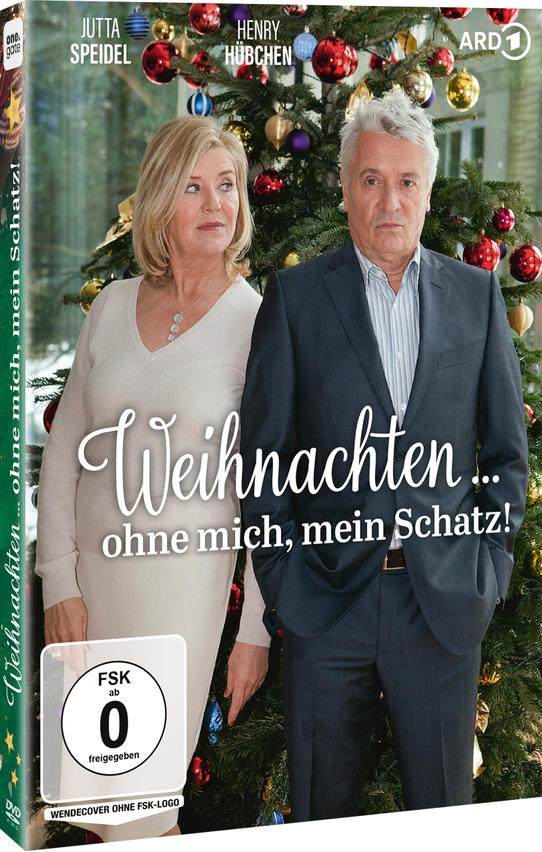 DVD-Cover: Ein Mann und eine Frau stehen vor einem Weihnachtsbaum. Text: 'Weihnachten... ohne mich, mein Schatz!'
