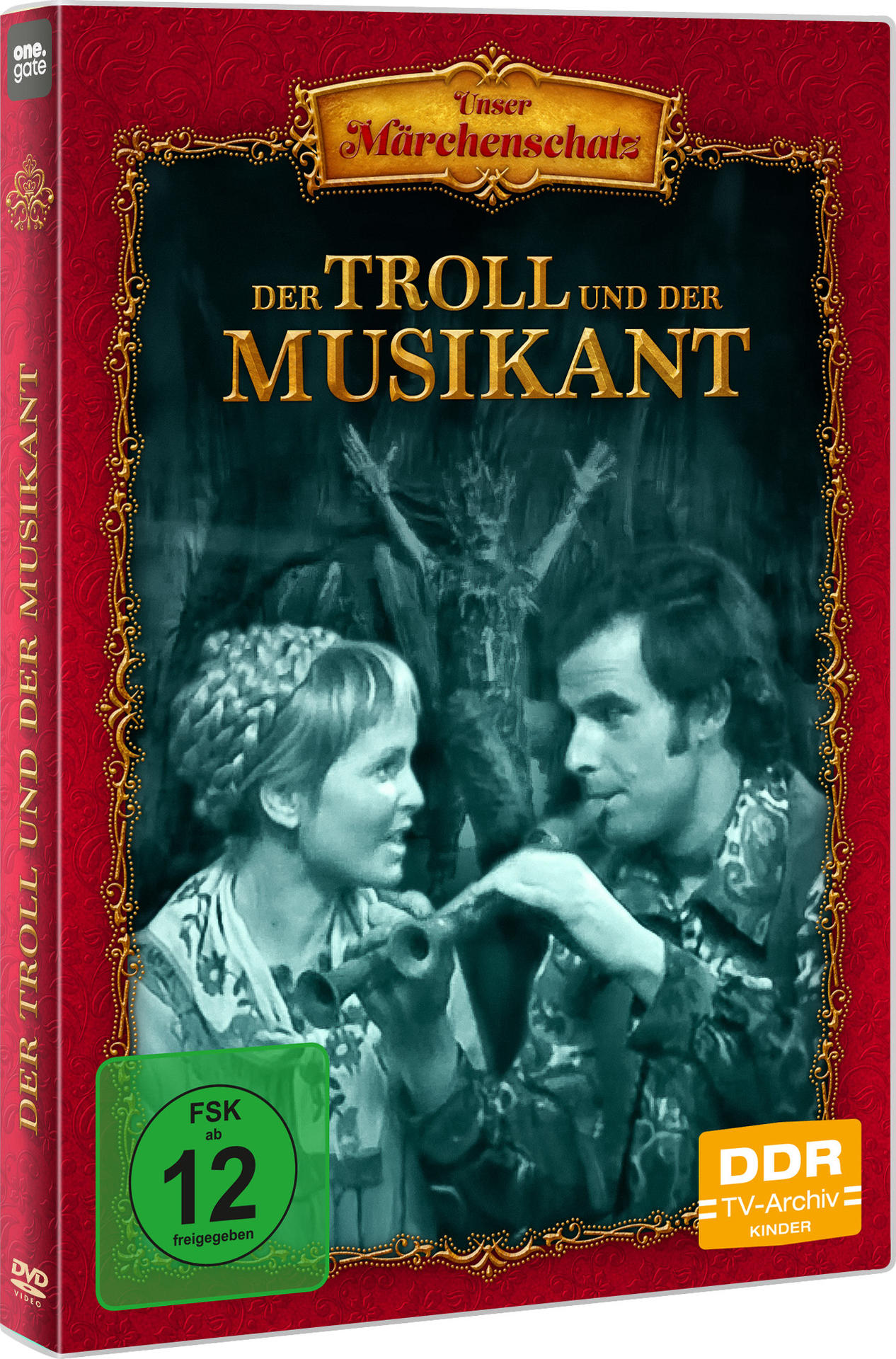 DVD-Cover: 'Der Troll und der Musikant'. Zeigt zwei Personen, einen grünen FSK 12-Aufkleber und ein DDR TV-Archiv Kinder-Logo.