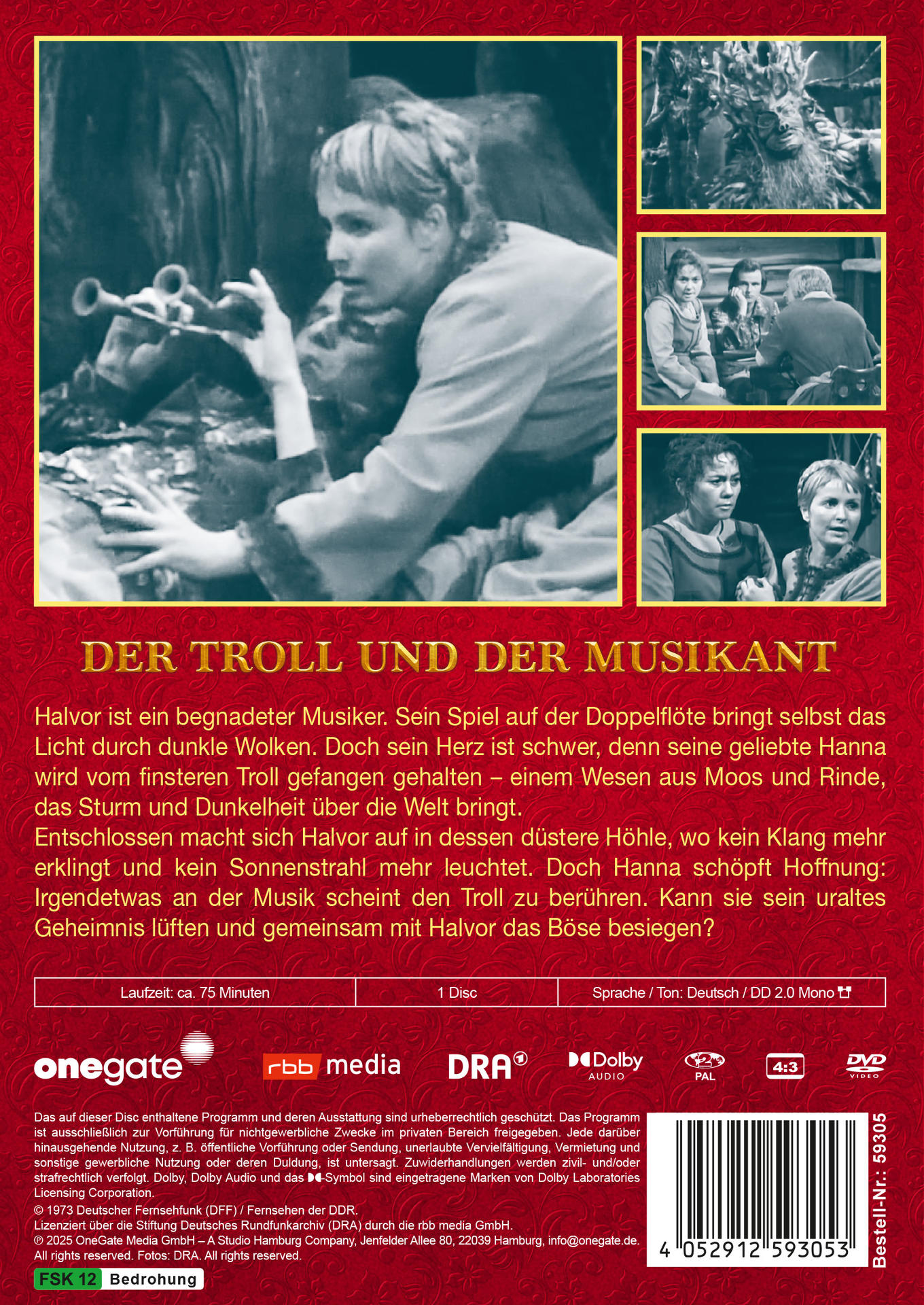 DVD-Cover. Titel: Der Troll und der Musiker. Eine Frau spielt Flöte. Weitere Bilder zeigen Charaktere aus dem Film.