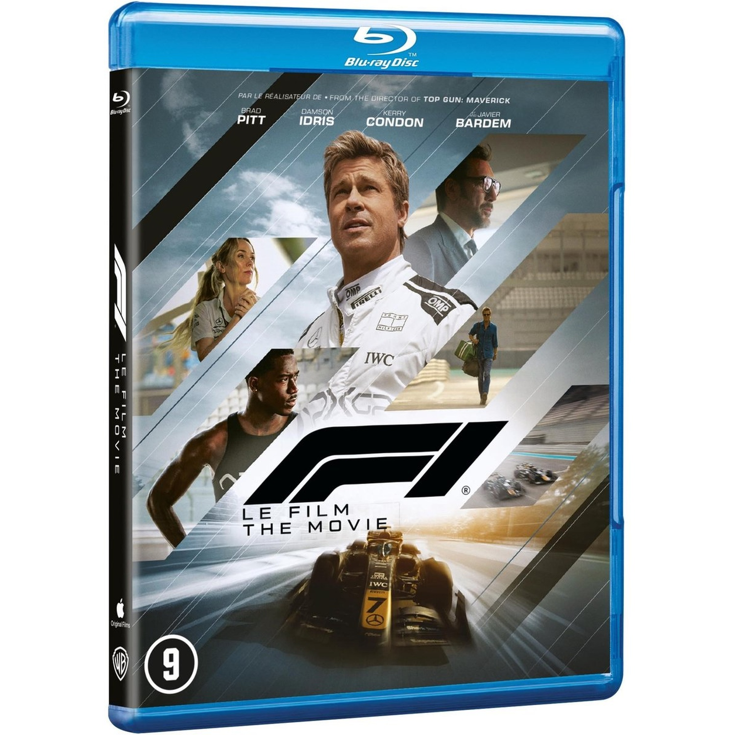 Couverture Blu-ray. Brad Pitt, Damson Idris et d'autres sont présentés. Le titre est 'Le Film The Movie' avec une voiture de course.