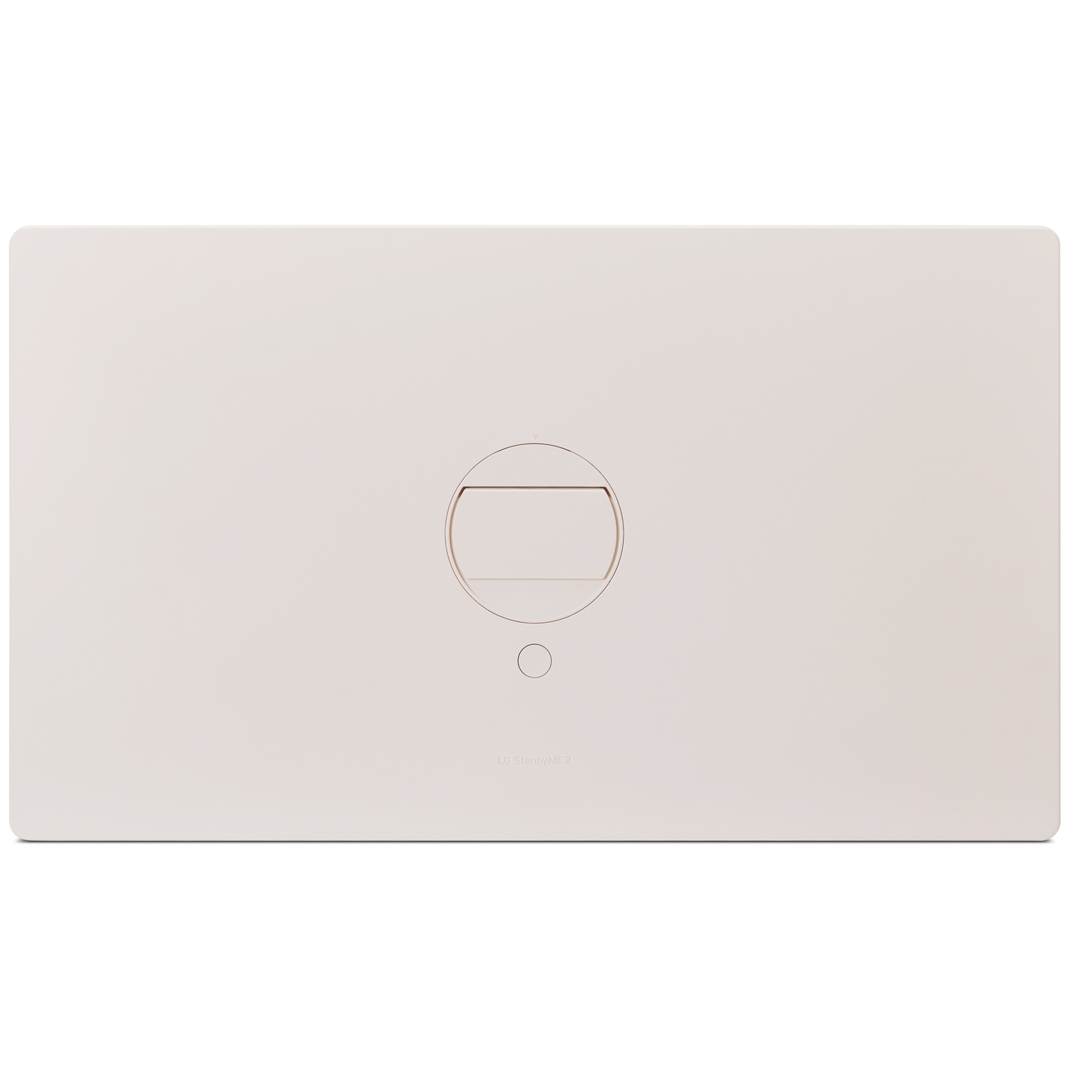 A beige rectangular panel with a circular indentation at the center. It has a button and a rectangular slot.