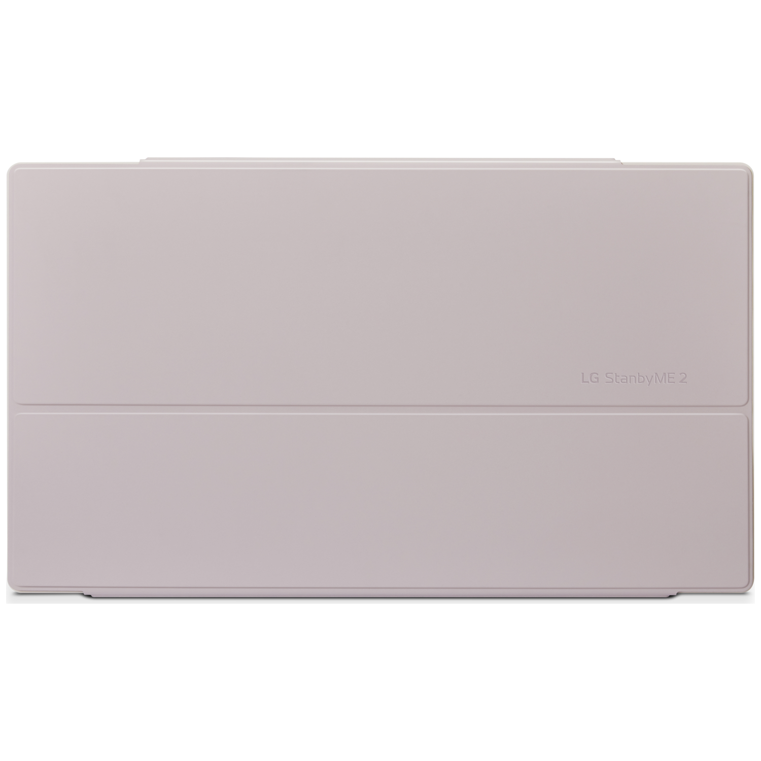 A light purple LG StanbyME 2 tablet cover. The cover is rectangular with a fold in the middle and the LG logo.