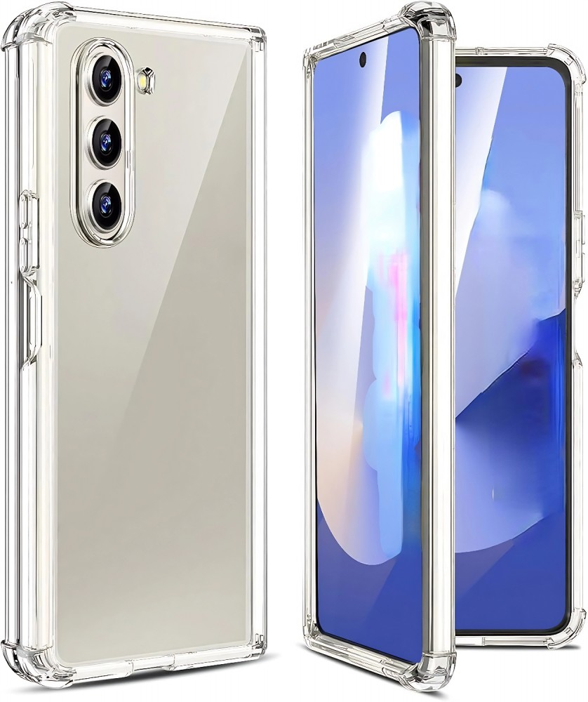 Két átlátszó telefontok. Az egyik a hátlapot mutatja a kamera lencséivel. A másik az előlapot, a képernyővel.