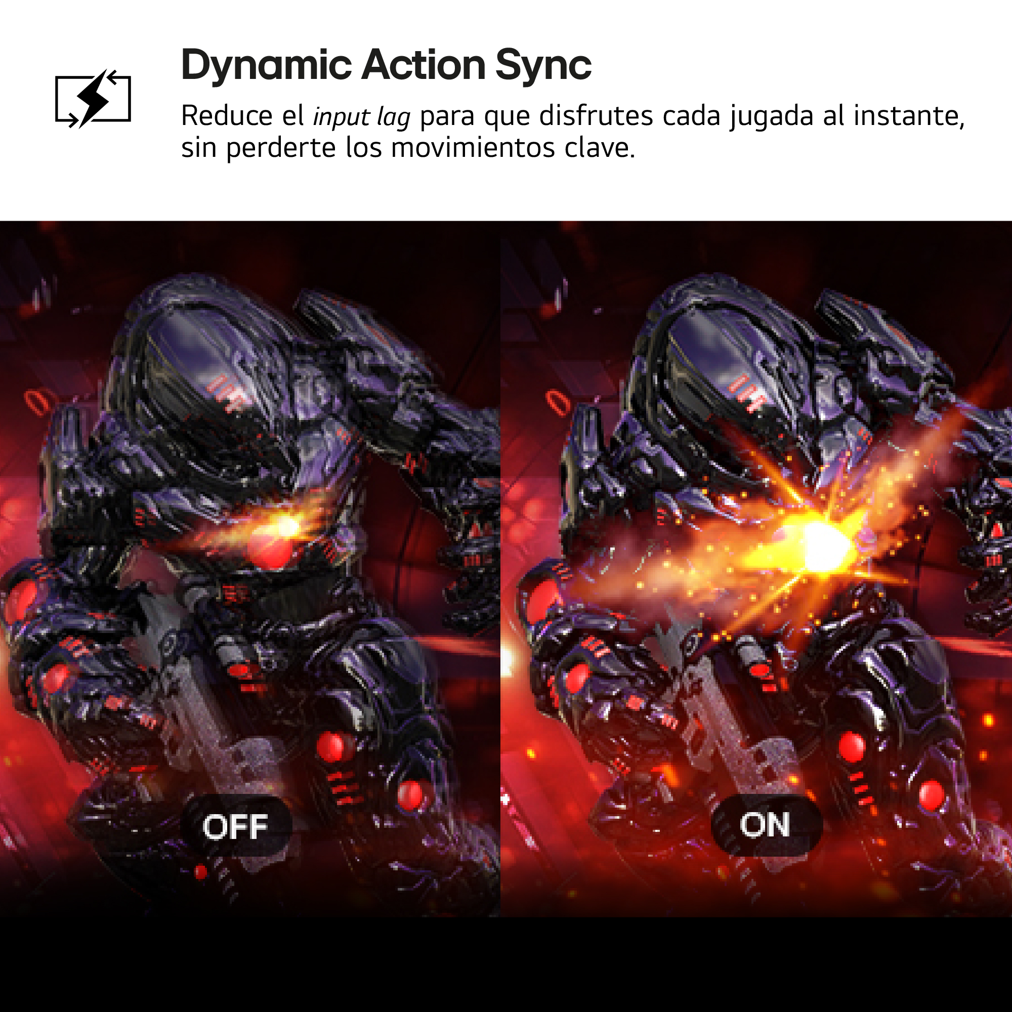 Imagen muestra dos robots, uno con 'OFF' y otro con 'ON'. El robot 'ON' tiene una luz brillante que sale de él.