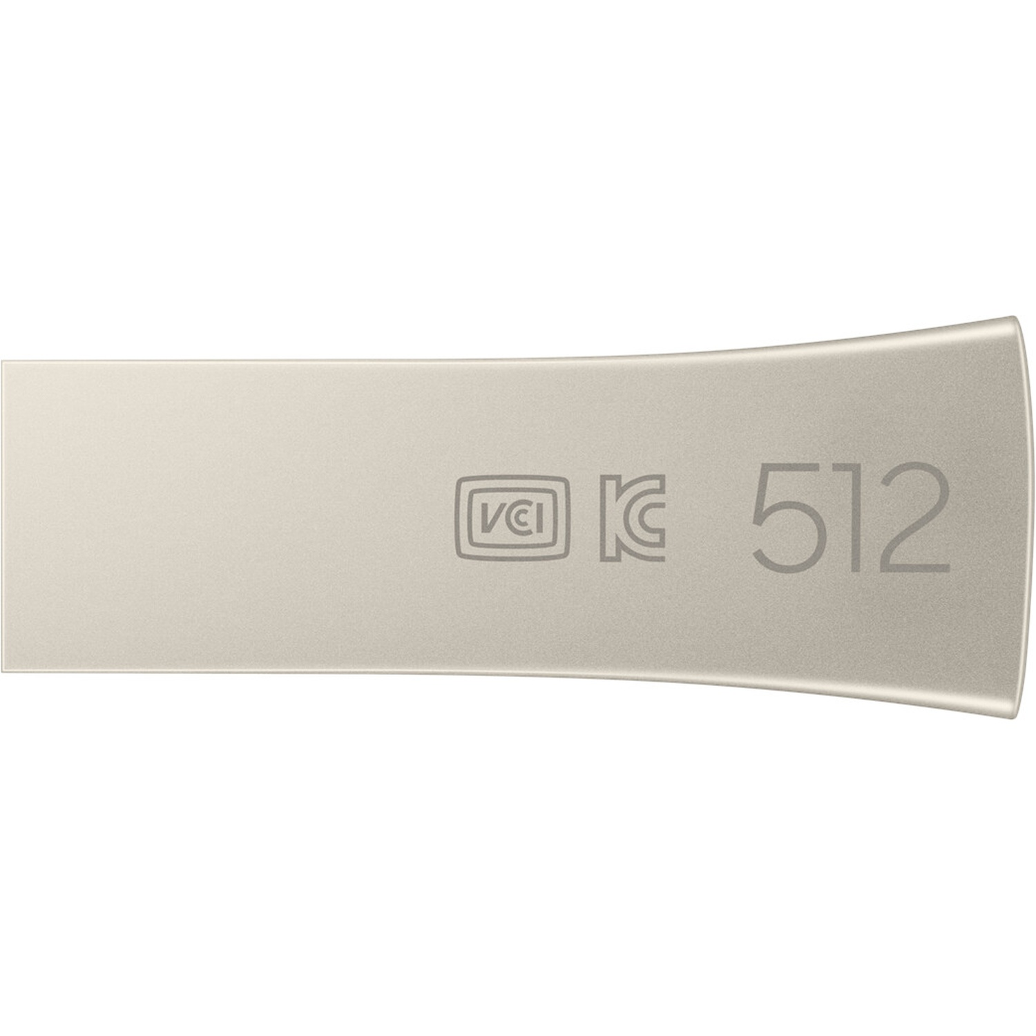 A silver USB drive with the number 512 printed on it. There are also some symbols printed on the drive.