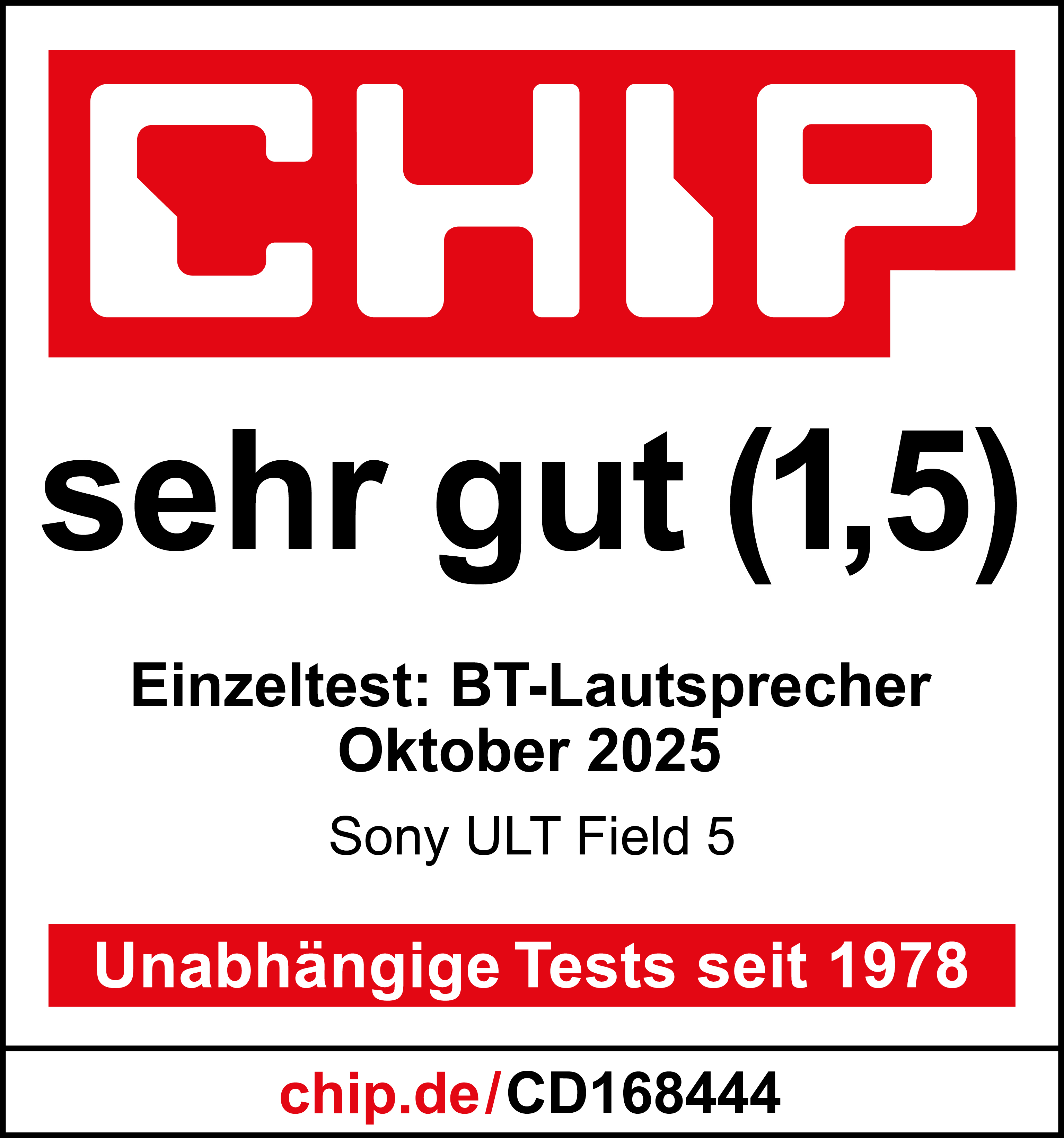 L'immagine è una recensione di Chip. Ha il logo Chip, la valutazione 'sehr gut' e dettagli sul test.