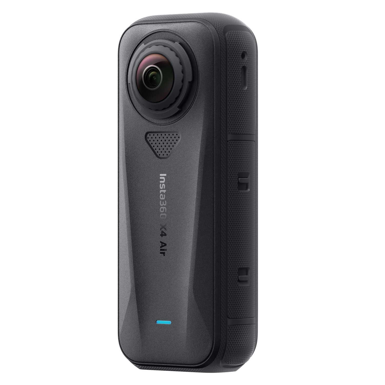 Une caméra noire Insta360 X4 Air sur fond blanc. Elle a un objectif, un microphone et le texte 'Insta360 X4 Air'.