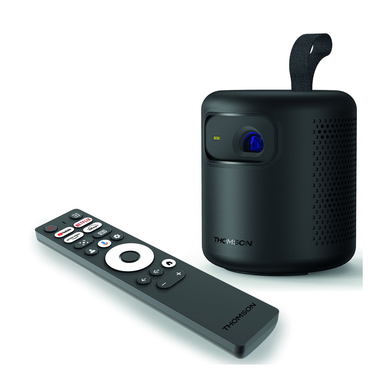 THOMSON PG35B, Videoproiettore LED, Google Assistant, Google Play Store, Adattatore di alimentazione multipresa; Cavo di alimentazione; 2 batterie AAA