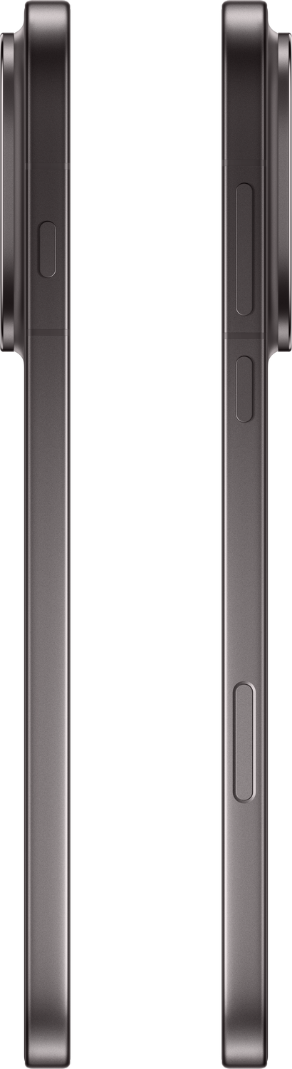 Dos vistas laterales de un teléfono inteligente gris sobre un fondo gris. Los botones son visibles en los laterales.